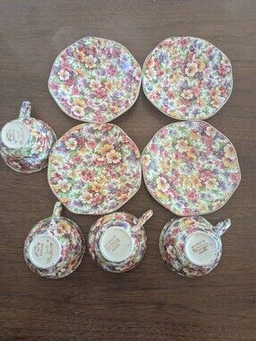 Royal Ascot England Chintz Four Teacups And Saucers 1930s